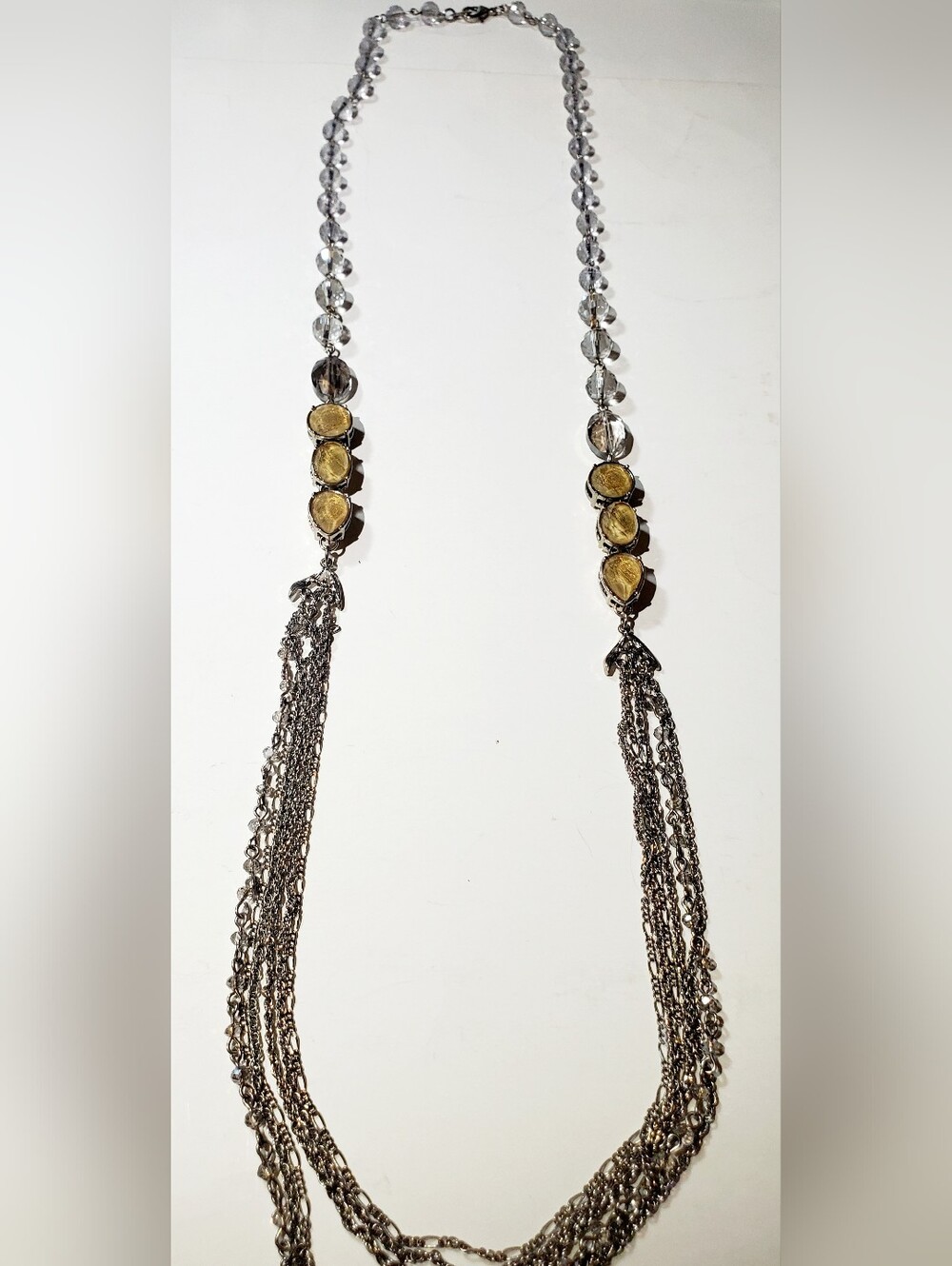 Silver-Tone Multi-Strand Necklace with Yellow Stone Accents